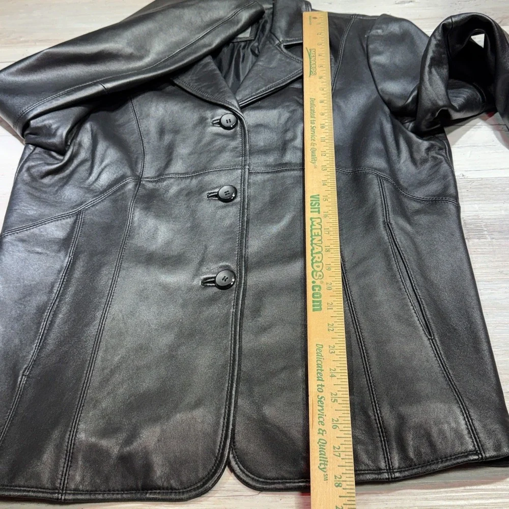 Wilsons Leather Black Genuine Leather Blazer Jacket Womens XL 3 Button
